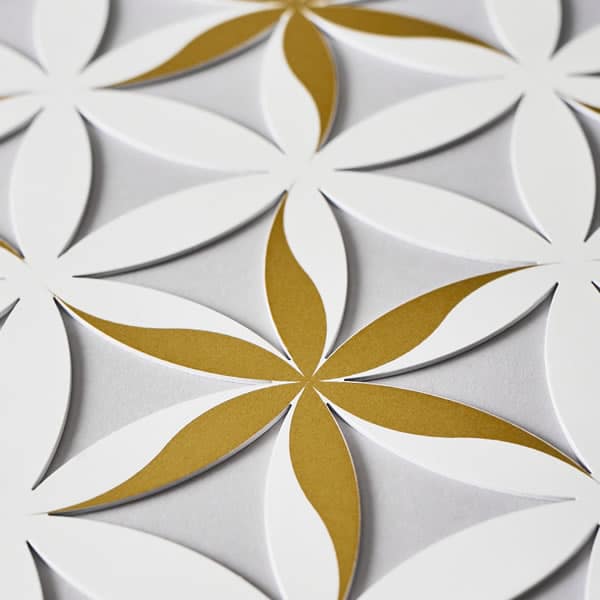 Flower of Life (Floral Pattern) Pearlescent White With Gold Trim
