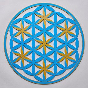 Flower of Life (Floral Pattern) Blue With Gold Trim