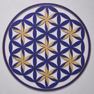 Flower of Life (Floral Pattern) Indigo With Gold Trim